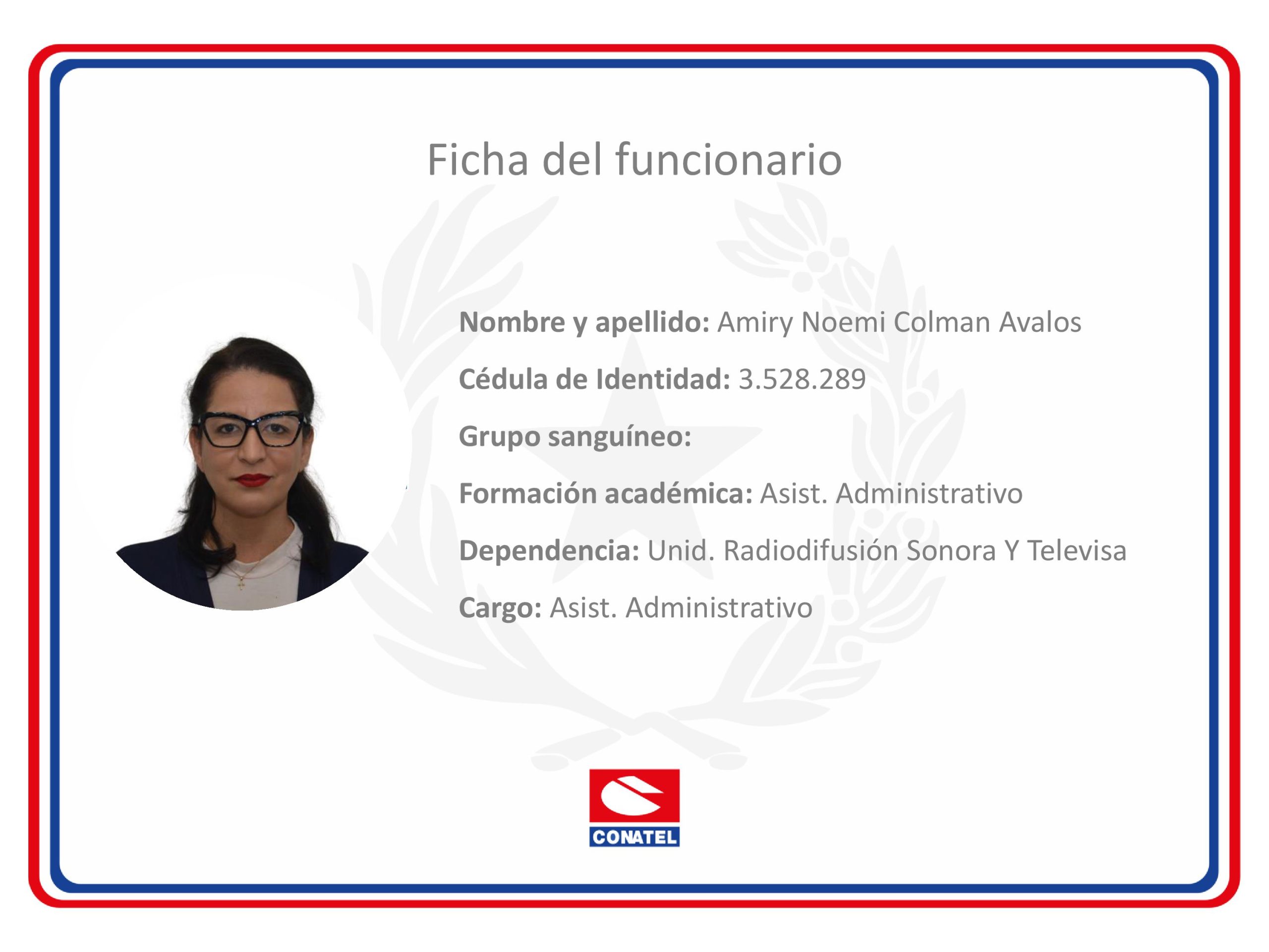 Funcionario -Amiry Noemi Colman Avalos 3.528.289 - Conatel